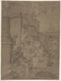 The Adoration of the Shepherds, Sébastien Bourdon (French, Montpellier 1616–1671 Paris), Black chalk, heightened with white, on brown paper, framing lines in pen and black ink.