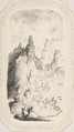 Castles on Mountains, Rodolphe Bresdin (French, Montrelais 1822–1885 Sèvres), Pen and black ink on embossed card