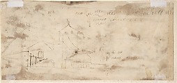Landscape with Buildings and a Town in the Distance (recto); Study of a Building (verso), Jacques Callot (French, Nancy 1592–1635 Nancy), Brush and brown wash over black chalk (recto); pen and brown ink (verso)