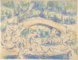 Bathers Under a Bridge (recto);  Study after Houdon's Ecorché (verso), Paul Cézanne (French, Aix-en-Provence 1839–1906 Aix-en-Provence), Watercolor over graphite (recto); graphite (verso)