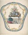 Design for a Firescreen with a Table with a Vase of Flowers, Books, and Teapot, Eugène Charpentier, Graphite and gouache