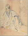 Jewish Woman of Algiers Seated on the Ground, Théodore Chassériau (French, Le Limon, Saint-Domingue, West Indies 1819–1856 Paris), Watercolor over graphite on wove paper (trimmed and laid down on blue wove paper)