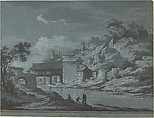The Covered Bridge at Fribourg, Claude Louis Châtelet (French, Paris 1753–1794 Paris), Brush and gray wash, heightened with white. Framing lines at lower edge in pen and brown ink.