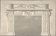 Design for a Classical Chimneypiece with Rams Heads, and Leda and the Swan, Sir William Chambers  British, born Sweden, Pen and ink, brush and wash