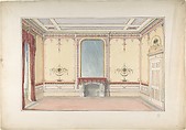 Interior: Fireplace wall, John Gregory Crace , and Son British, Graphite, watercolor, and gilt in wallpaper