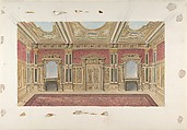 Room Design in the Renaissance style, John Dibblee Crace  British, Watercolor, pen and ink, graphite and gilt