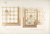 Design for Library or Dining Room Ceiling, Coffered and Painted Rust and Olive Green, John Gregory Crace , and Son British, Graphite, watercolor and gilt