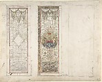 Window with marine motifs, design for Fishmongers’ Hall, London, John Dibblee Crace  British, Graphite, pen and ink and watercolor