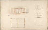 Design for desk and/or portfolio cabinet, John Gregory Crace , and Son British, Graphite, brush and wash and watercolor