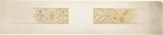 Two Rectangular Ornaments with Strapwork, Foliage and an Eagle, John Gregory Crace , and Son British, Graphite, brush and watercolor