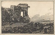 Ruined Castle and Trees, Alexander Cozens  British, Graphite, brush and black ink, gray and brown wash; laid down on original paper mount with gray wash