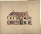 Orange Brick, Half-timbered house, Ernest Geldart  British, Pen and ink, over graphite, with watercolor
