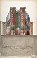 Design for an Organ Case for Saint Saviour's Church, Chelsea, London, Ernest Geldart British, Pen and ink, brush and wash, watercolor and gouache (bodycolor), over graphite