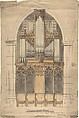Elevation towards Chancel, Organ, Coggeshall Church, Essex (Church of St. Peter-ad-Vincula), Ernest Geldart British, Pen and ink, over graphite, with watercolor