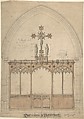 Rood and screen for Panfield church, Ernest Geldart  British, Pen and ink, over graphite, with watercolor
