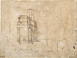 The Rest on the Flight into Egypt (recto); The Arch of Titus, Camp Vaccino (verso), Claude Lorrain (Claude Gellée) (French, Chamagne 1604/5?–1682 Rome), Pen and brown ink over traces of black chalk (recto), pen and brown ink (verso)
