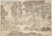 Sunrise (recto); Landscape with Figures (verso), After Claude Lorrain (Claude Gellée) (French, Chamagne 1604/5?–1682 Rome), Pen and ink, with indications of black chalk. Verso: Brush and gray ink
