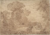 Landscape with the Rest on the Flight into Egypt, Claude Lorrain (Claude Gellée) (French, Chamagne 1604/5?–1682 Rome), Pen and brown ink, over traces of black chalk