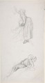Study of a standing woman with a sitting man; study of a resting artist, François-Claudius Compte-Calix  French, Graphite