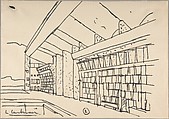 High Court (La Haut Cour de Justice), Chandigarh, India: View of Façade at Raking Angle, Le Corbusier (French (born Switzerland), La Chaux-de-Fonds 1887–1965 Roquebrune-Cap-Martin), Pen and black ink on graph paper