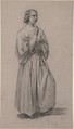 Three-Quarter View of a Standing Male Robed Figure, François-Claudius Compte-Calix (French, Lyon 1813–1880 Chazay d'Azergues), Charcoal