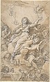 The Assumption of the Virgin, Michel Corneille the Younger (French, Paris 1642–1708 Paris), Pen and brown ink, brush and brown wash heightened with white over black chalk