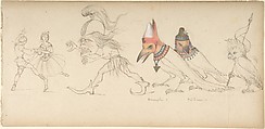 Frieze of Figures and Birds, Rev. Geoffrey Liddell Johnstone British, Graphite, pen and ink, watercolor and gilding