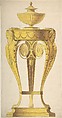 Design for a torchere or perfume burner, Henry Holland  British, Pen and gray and yellow washes