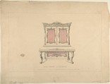 Design for Cabinet Pianoforte, Louis Quatorze Style, Robert William Hume  British, Pen and ink, graphite, watercolor
