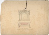 Design for Cabinet Pianoforte, François Premier Style, Robert William Hume  British, Pen and ink, graphite, watercolor
