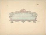 Design for Ottoman, Robert William Hume  British, Pen and ink, graphite, watercolor