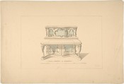 Design for Piccolo Pianoforte, Louis Quatorze Style, Robert William Hume  British, Pen and ink, graphite, watercolor