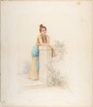 Lady with a Fan, Louis-Robert Cuvillon (French, born Paris 1848), Watercolor