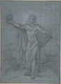 Standing Figure of Apollo, Antoine Coypel (French, Paris 1661–1722 Paris), Black and white chalk on blue paper; squared for transfer in black chalk