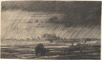 Landscape in a Storm, Charles-François Daubigny (French, Paris 1817–1878 Paris), Black chalk on wove paper