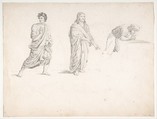 General Bonchamp Shown in a Pose Designed for His Tomb (recto); Three Figures after Poussin (verso), Pierre Jean David d&#39;Angers (French, Angers 1788–1856 Paris), Graphite, pen and brown ink (recto); graphite (verso)