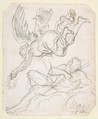 Flying Figure Holding a Crown, Reclining River God, Jacques Louis David (French, Paris 1748–1825 Brussels), Black chalk