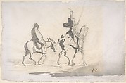Don Quixote and Sancho Panza, Honoré Daumier (French, Marseilles 1808–1879 Valmondois), Black chalk and gray wash on wove paper