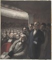 A Theater Audience, Honoré Daumier (French, Marseilles 1808–1879 Valmondois), Pen and black ink, gouache, and watercolor over black chalk