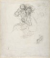 Sheet of Studies with a Dancer, Honoré Daumier (French, Marseilles 1808–1879 Valmondois), Black chalk, pen and black ink, gray wash (recto); black chalk (verso)