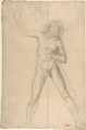 Standing Nude Youth, with right arm raised, Edgar Degas (French, Paris 1834–1917 Paris), Graphite (partially rubbed) on wove paper
