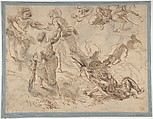 The Triumph of Genius over Envy, Eugène Delacroix (French, Charenton-Saint-Maurice 1798–1863 Paris), Pen and brown ink over graphite on laid paper, mounted on cardboard