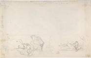 Study for an allegorical figure of Justice in the ceiling decoration of the Salon du Roi, Palais Bourbon; verso: studies of allegorical figures, and architectural sketches., Eugène Delacroix (French, Charenton-Saint-Maurice 1798–1863 Paris), Graphite on wove paper