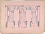 Design for Window drapery, Robert William Hume  British, Pen and ink, brush and wash or watercolor, on pink paper