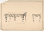 Design for Square Pianoforte, Grecian Style, Robert William Hume  British, Pen and ink, brush and wash, graphite