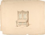 Design for Cabinet Pianoforte, Arabesque Style, Robert William Hume  British, Pen and ink, graphite, watercolor
