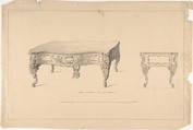 Design for Square Pianoforte, Louis Quatorze Style, Robert William Hume  British, Pen and ink, graphite, watercolor