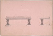 Designs for Sideboard with Elliptic Plinth, Robert William Hume  British, Pen and ink, graphite, on pink paper