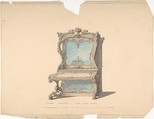 Design for Cabinet Pianoforte, Louis Quinze Style, Robert William Hume  British, Pen and ink, graphite, watercolor