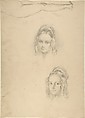 Hagar and Ishmael in the Wilderness (recto); Two portrait studies of the artist's wife, and a study of a leg and torso (verso), George Richmond (British, Brompton 1809–1896 London), Graphite, pen and black ink, brush and black wash, with white gouache (bodycolor) (recto); graphite and black chalk with touches of gouache (bodycolor) (verso)